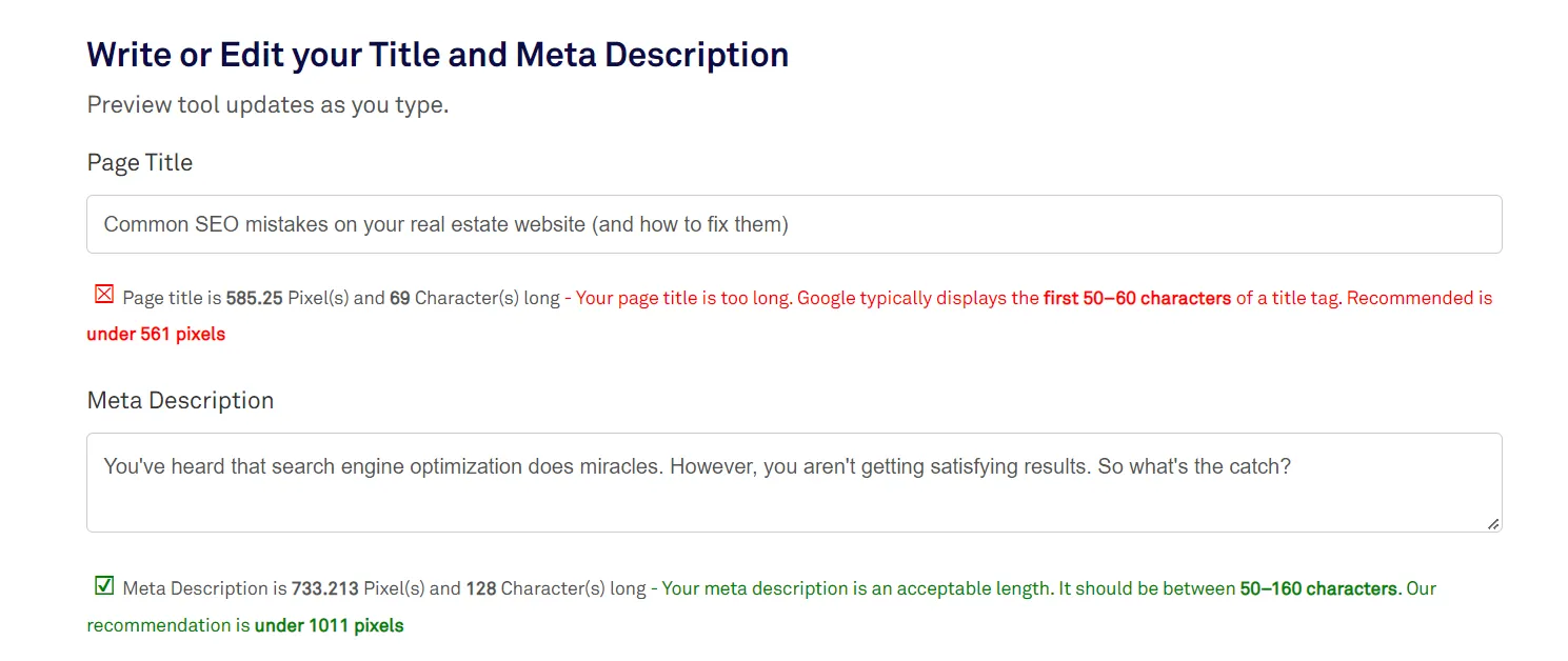online Metadata checker shows that the title is too long