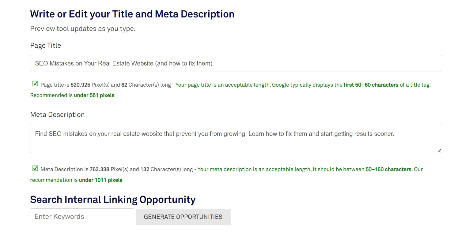metadata tool shows that there is no issues with title and description